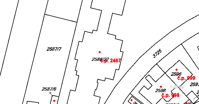 Břevnov 2467, Praha na parcele st. 2588/22 v KÚ Břevnov, Katastrální mapa