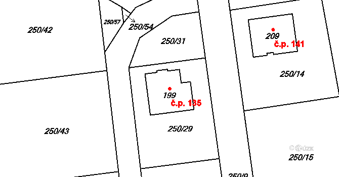 Lukavec u Hořic 135 na parcele st. 199 v KÚ Lukavec u Hořic, Katastrální mapa