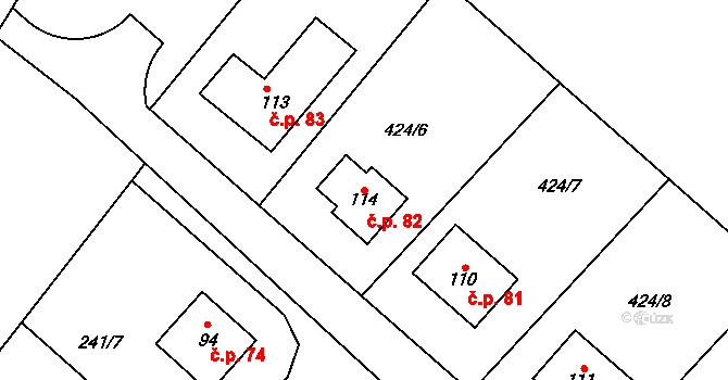 Hřivno 82, Chotětov na parcele st. 114 v KÚ Hřivno, Katastrální mapa