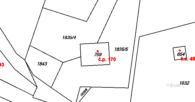 Pila 170, Trhanov na parcele st. 759 v KÚ Trhanov, Katastrální mapa