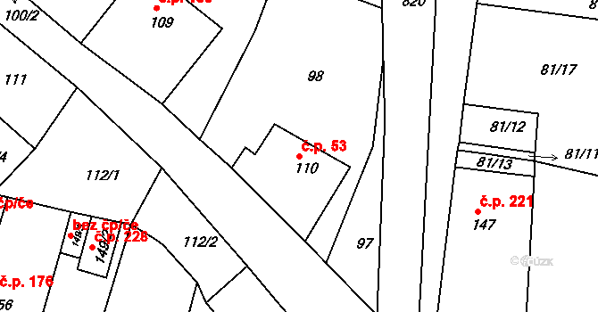 Telce 53, Peruc na parcele st. 110 v KÚ Telce, Katastrální mapa