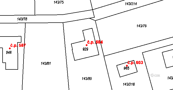 Strančice 584 na parcele st. 929 v KÚ Strančice, Katastrální mapa