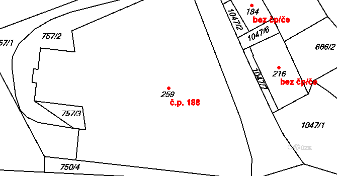 Rokytnice v Orlických horách 188 na parcele st. 259 v KÚ Rokytnice v Orlických horách, Katastrální mapa