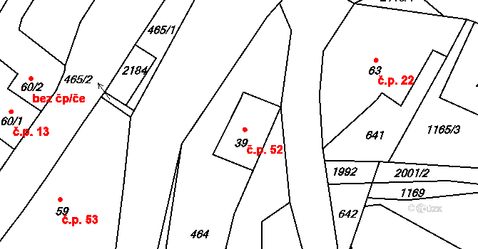 Skuhrov nad Bělou 52 na parcele st. 39 v KÚ Skuhrov nad Bělou, Katastrální mapa
