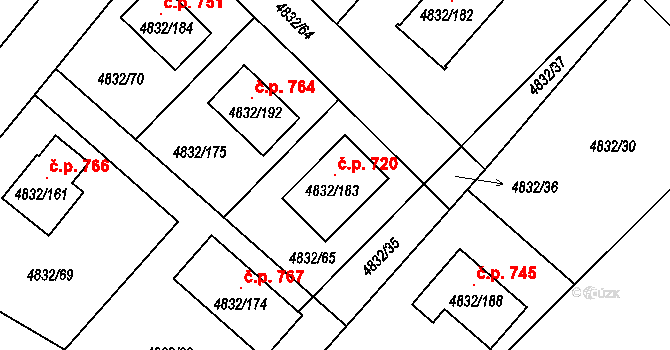Sviadnov 720 na parcele st. 4832/183 v KÚ Sviadnov, Katastrální mapa