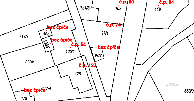 Blšany 98835211 na parcele st. 97/2 v KÚ Liběšovice, Katastrální mapa