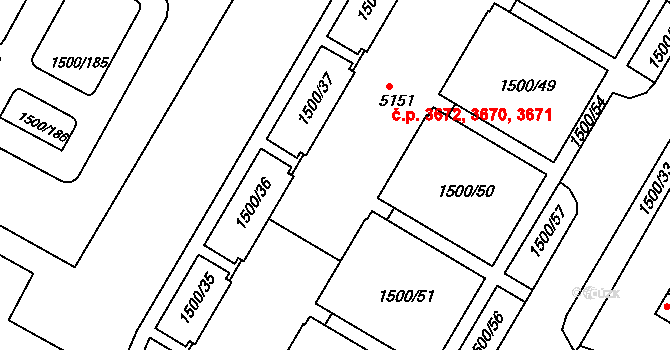 Kroměříž 3670,3671,3672 na parcele st. 5151 v KÚ Kroměříž, Katastrální mapa