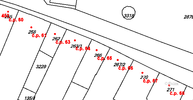 Bystřice pod Hostýnem 65 na parcele st. 266 v KÚ Bystřice pod Hostýnem, Katastrální mapa