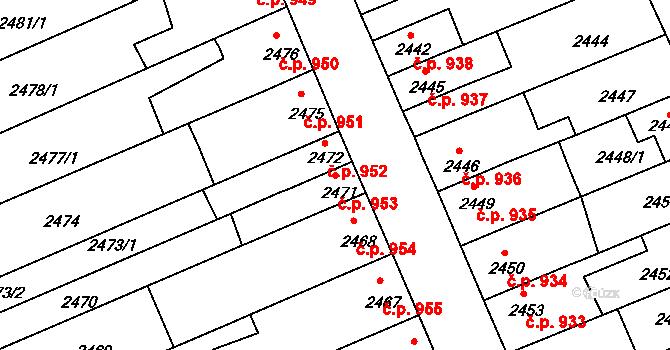 Holešov 953 na parcele st. 2471 v KÚ Holešov, Katastrální mapa