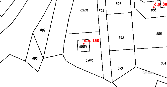 Zruč nad Sázavou 158 na parcele st. 896/2 v KÚ Zruč nad Sázavou, Katastrální mapa