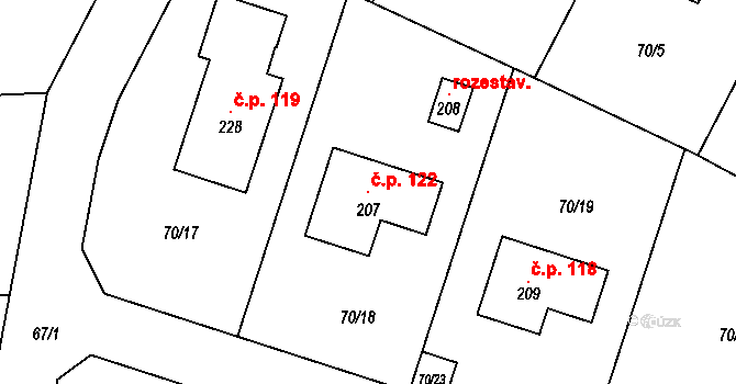 Trpišov 122, Slatiňany na parcele st. 207 v KÚ Trpišov, Katastrální mapa