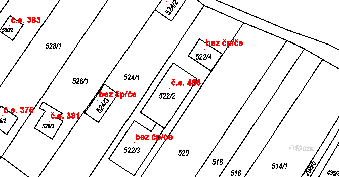 Popůvky 456 na parcele st. 522/2 v KÚ Popůvky u Brna, Katastrální mapa
