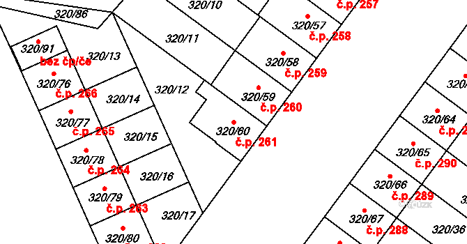 Dobšice 261 na parcele st. 320/60 v KÚ Dobšice u Znojma, Katastrální mapa