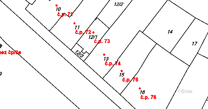 Oleksovice 74 na parcele st. 13 v KÚ Oleksovice, Katastrální mapa