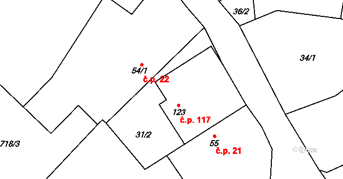 Vinaře 117 na parcele st. 123 v KÚ Vinaře, Katastrální mapa