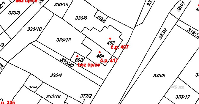 Teplá 417 na parcele st. 464 v KÚ Teplá, Katastrální mapa