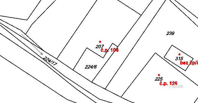 Karpentná 104, Třinec na parcele st. 207 v KÚ Karpentná, Katastrální mapa