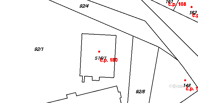 Lázně Toušeň 180 na parcele st. 516/1 v KÚ Lázně Toušeň, Katastrální mapa