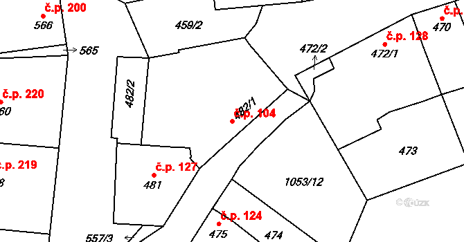 Žádovice 104 na parcele st. 482/1 v KÚ Žádovice, Katastrální mapa