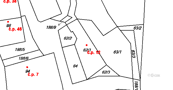 Lstiboř 12, Klučov na parcele st. 62/1 v KÚ Lstiboř, Katastrální mapa
