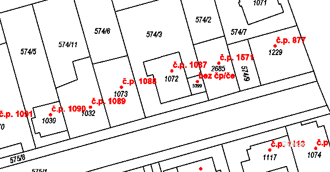 Blansko 1087 na parcele st. 1072 v KÚ Blansko, Katastrální mapa