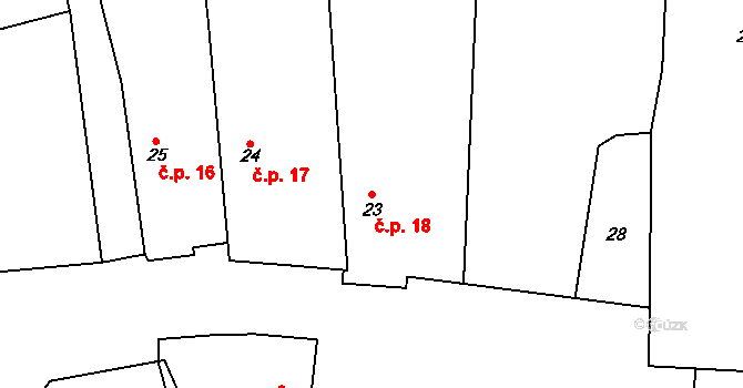 Olbramov 18 na parcele st. 23 v KÚ Olbramov, Katastrální mapa