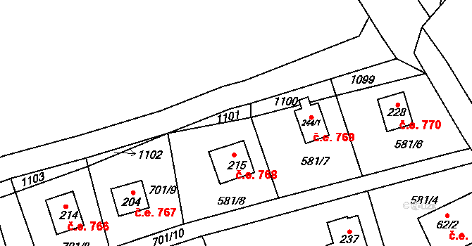 Dalov 768, Šternberk na parcele st. 215 v KÚ Dalov, Katastrální mapa