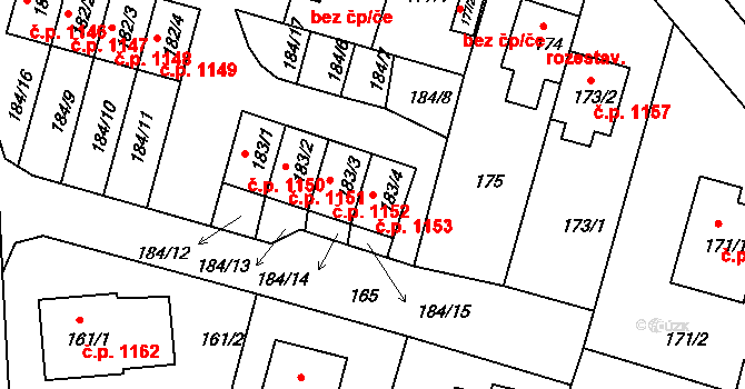Hořovice 1153 na parcele st. 183/4 v KÚ Velká Víska, Katastrální mapa
