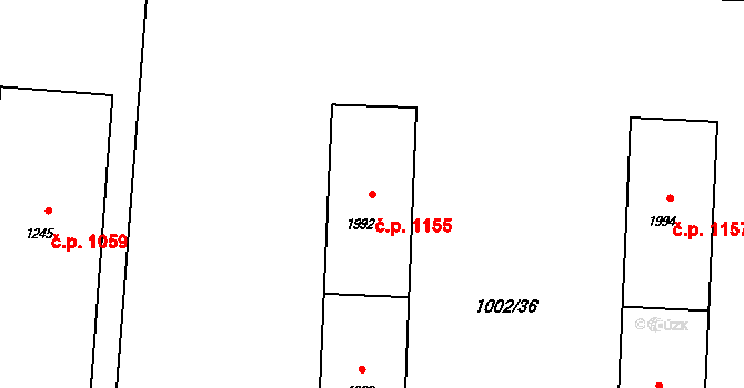 Rožnov pod Radhoštěm 1155 na parcele st. 1992 v KÚ Rožnov pod Radhoštěm, Katastrální mapa