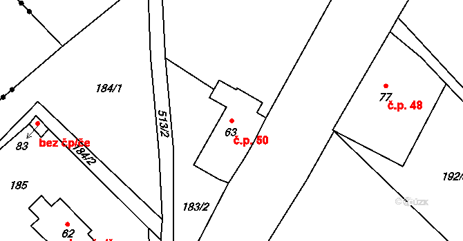 Stav 50, Úbislavice na parcele st. 63 v KÚ Stav, Katastrální mapa