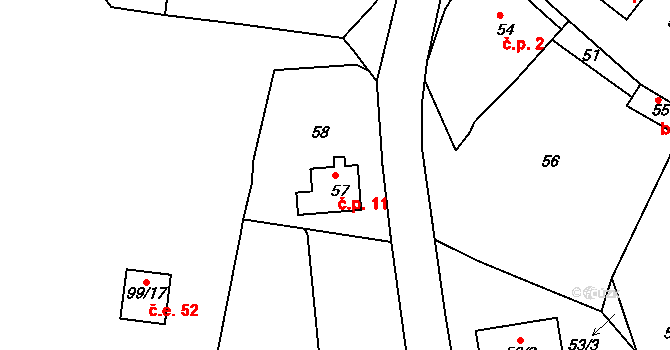 Chuderovec 11, Chuderov na parcele st. 57 v KÚ Chuderovec, Katastrální mapa