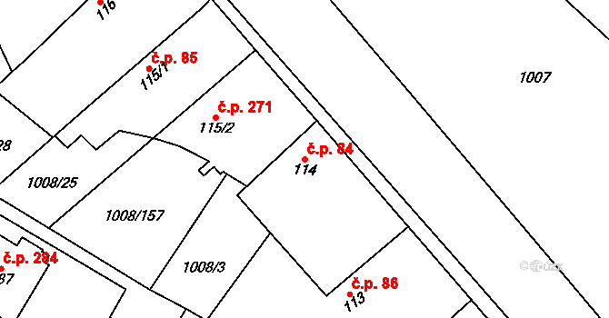 Krchleby 84 na parcele st. 114 v KÚ Krchleby u Nymburka, Katastrální mapa