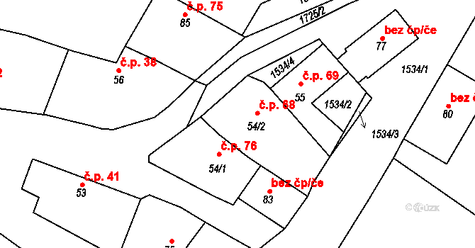 Ohrazenice 68, Jaroměřice nad Rokytnou na parcele st. 54/2 v KÚ Ohrazenice na Moravě, Katastrální mapa