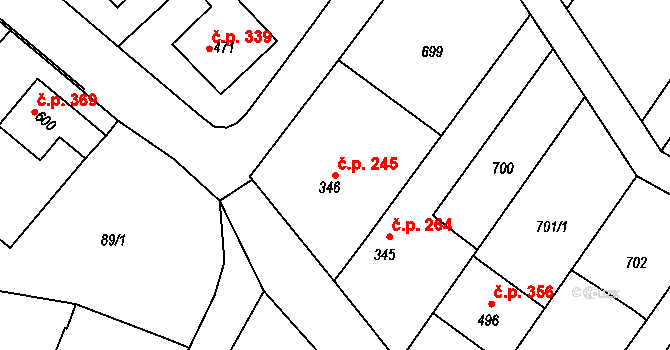 Rouchovany 245 na parcele st. 346 v KÚ Rouchovany, Katastrální mapa
