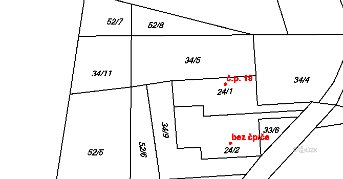 Chabrovice 19, Skopytce na parcele st. 24/1 v KÚ Chabrovice, Katastrální mapa