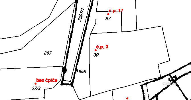 Žumberk 3, Žár na parcele st. 39 v KÚ Žumberk u Nových Hradů, Katastrální mapa