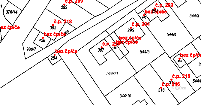 Horní Město 219 na parcele st. 307 v KÚ Horní Město, Katastrální mapa