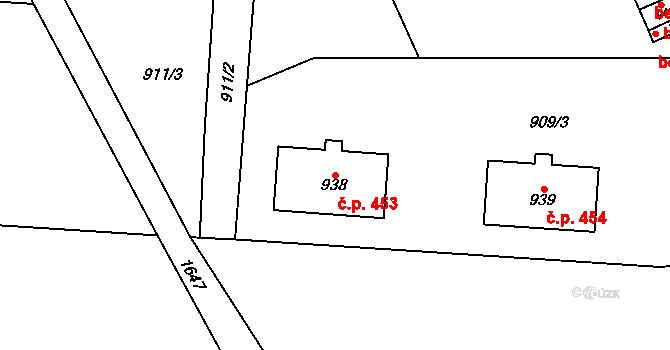 Litovel 453 na parcele st. 938 v KÚ Litovel, Katastrální mapa