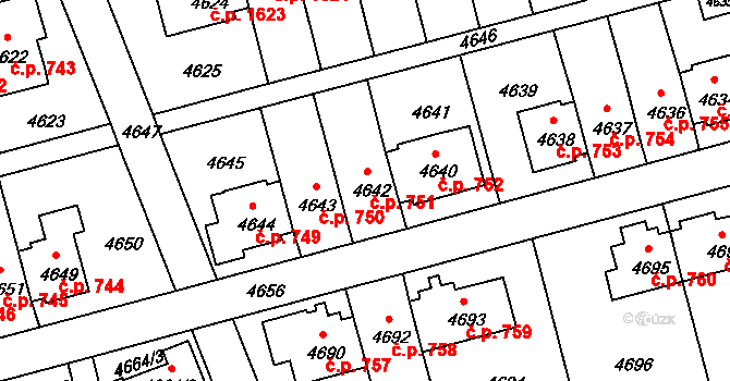 Záběhlice 751, Praha na parcele st. 4642 v KÚ Záběhlice, Katastrální mapa