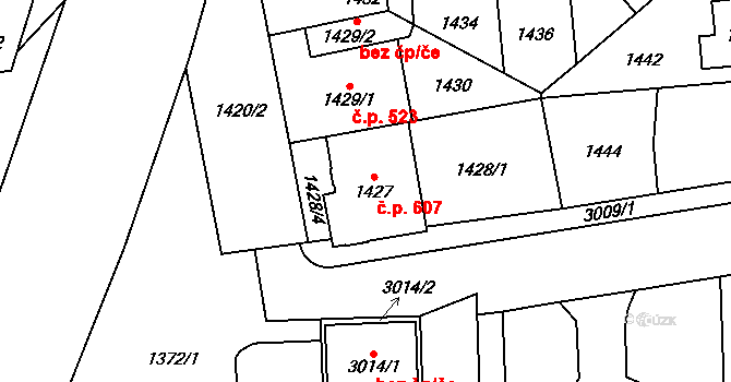 Chodov 607, Praha na parcele st. 1427 v KÚ Chodov, Katastrální mapa