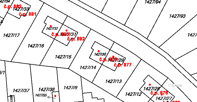 Košíře 878, Praha na parcele st. 1427/30 v KÚ Košíře, Katastrální mapa