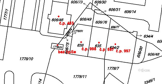 Kobylisy 998, Praha na parcele st. 638 v KÚ Kobylisy, Katastrální mapa