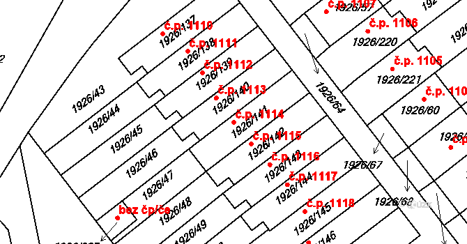 Sedlčany 1114 na parcele st. 1926/141 v KÚ Sedlčany, Katastrální mapa