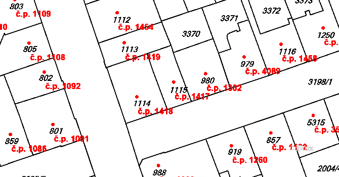 Hodonín 1417 na parcele st. 1115 v KÚ Hodonín, Katastrální mapa