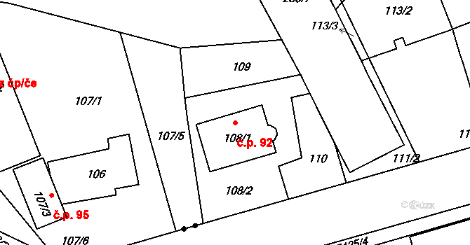 Dubice 92, Česká Lípa na parcele st. 108/1 v KÚ Dubice u České Lípy, Katastrální mapa