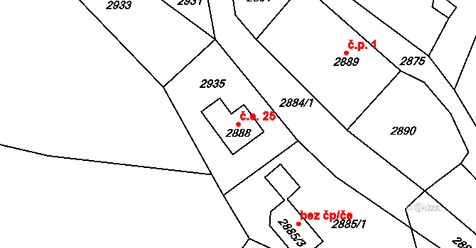 Kněžičky 25, Český Dub na parcele st. 2888 v KÚ Český Dub, Katastrální mapa