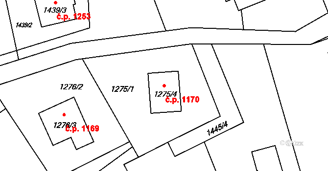 Ráj 1170, Karviná na parcele st. 1275/4 v KÚ Ráj, Katastrální mapa