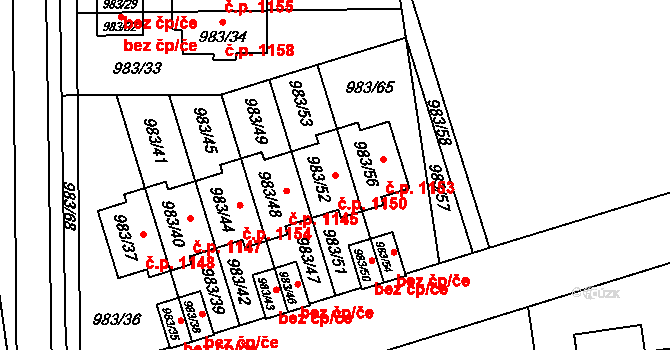 Kylešovice 1150, Opava na parcele st. 983/52 v KÚ Kylešovice, Katastrální mapa