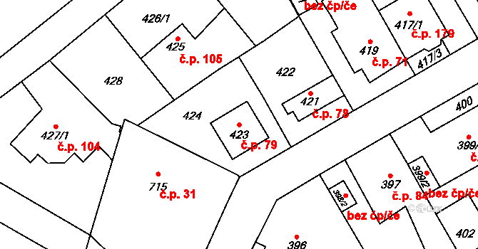 Bukovec 79, Plzeň na parcele st. 423 v KÚ Bukovec, Katastrální mapa