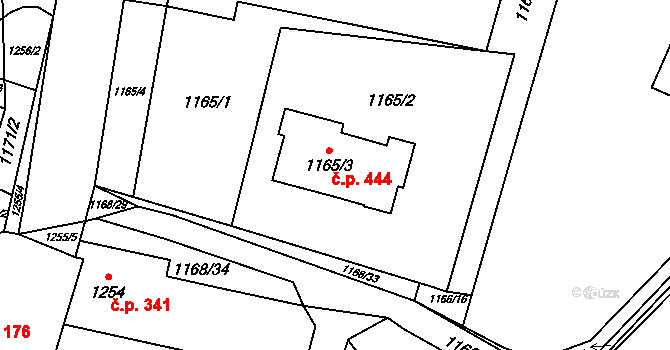 Pozořice 444 na parcele st. 1165/3 v KÚ Pozořice, Katastrální mapa